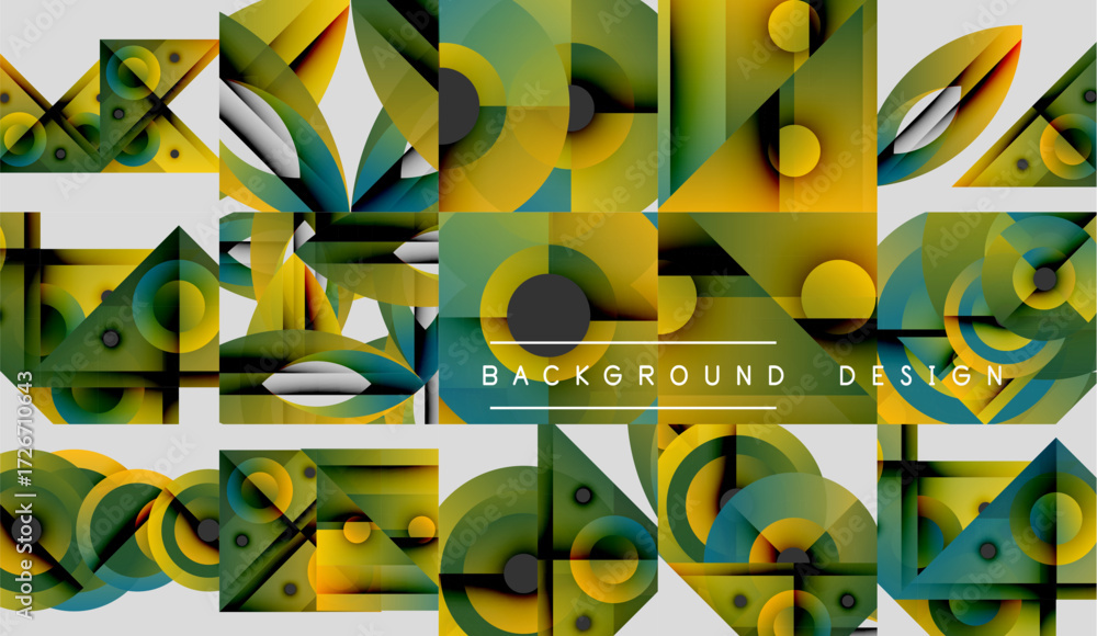 Poster abstract geometric patterns, vibrant colors, overlapping shapes. modern design elements create dynam