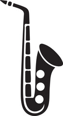 Black silhouette of a saxophone on a white background