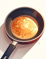 Golden pancake in a hot pan