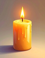 Burning yellow candle, dripping wax