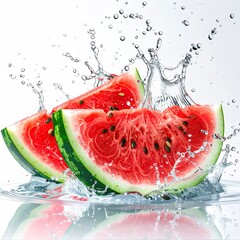 Watermelon slices in water splash (1)