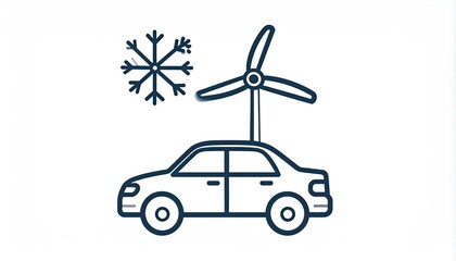 Car with wind turbine, snowflake graphic