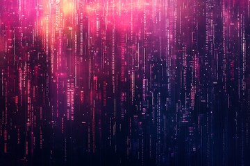 Binary rain illuminates the digital world in a cascade of purple and pink hues