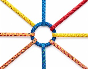 Colorful ropes form a circle on white background
