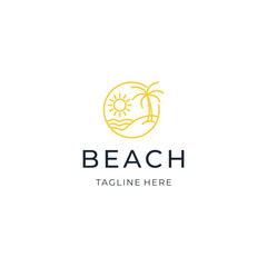 Line art beach logo design. simple nature icon illustration vector