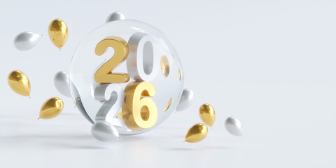 gold numbers 2026 design with balloons. 