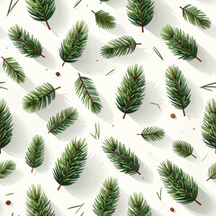 Minimalist seamless background with scattered pine leaves clean white backdrop natural pattern evergreen foliage festive mood winter season botanical texture holiday decoration
