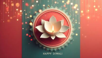 illustration of decorative burning oil lotus diya on Happy Diwali Holiday background for light festival of India