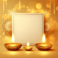 Happy diwali design with golden diya oil lamp with bokeha background and blank text space