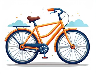 Fototapeta premium Orange bicycle with brown seat, profile view, flat style