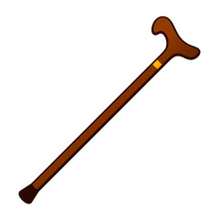 Wooden walking cane vector isolated illustration