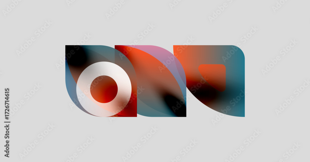 Poster abstract design features overlapping colorful shapes. red, blue, white create dynamic visual impact 