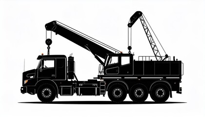 Naklejka premium Black silhouette of a heavy-duty truck crane (1)