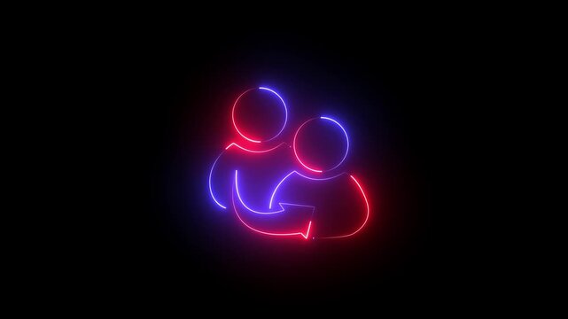 Neon glowing business referrals and reference icon on dark background &mdash; 4K digital animation symbolizing modern networking, communication, and professional connection