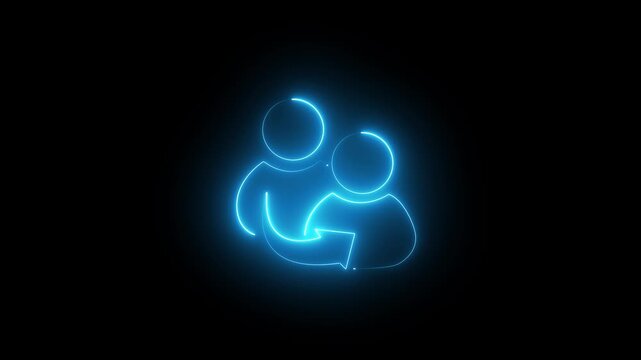Neon glowing business referrals and reference icon on dark background &mdash; 4K digital animation symbolizing modern networking, communication, and professional connection