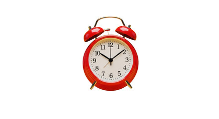 Classic red twin bell alarm clock isolated on transparent background