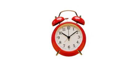 Classic red twin bell alarm clock isolated on transparent background
