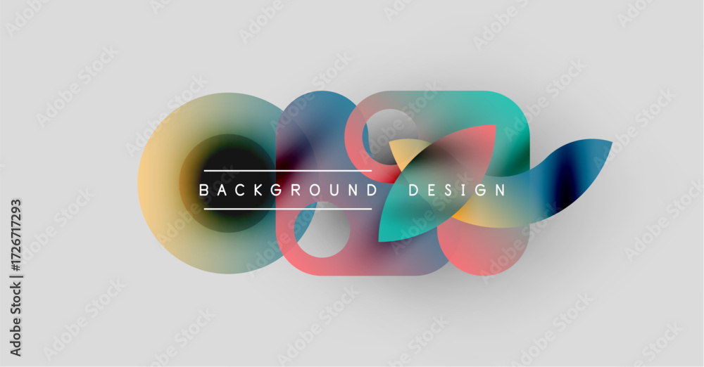 Poster abstract colorful shapes overlap, creating dynamic background. text reads background design centered