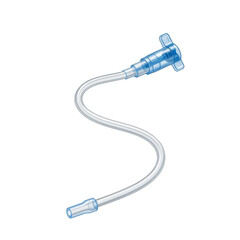 Transparent medical extension tubing with a winged luer lock connector, isolated on a white background.