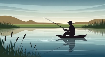 Fishing on a lake boat.