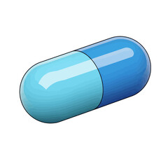 A single, elongated, two-toned blue capsule, likely a pharmaceutical medication, presented in a realistic, three-dimensional illustration against a plain white background.