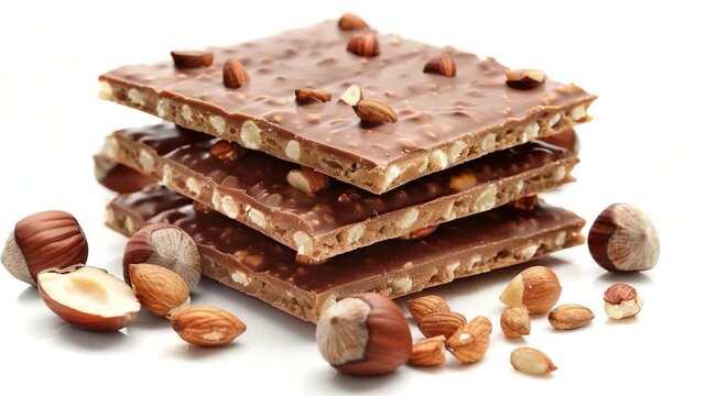 A close-up shot of a chocolate bar with nuts, great for food and beverage related uses