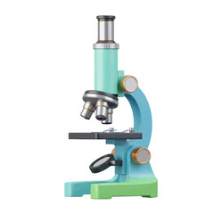 A colorful children's educational microscope with mint green, blue, and lime green parts, isolated on a clean white background.