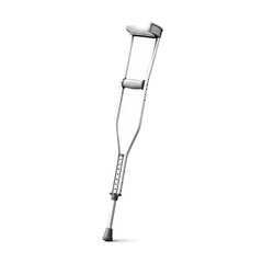 A detailed, realistic, and isolated image of a single aluminum crutch, designed for mobility support.