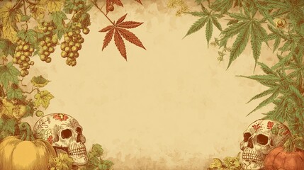 Watercolor frame with grapes, leaves and golden border on black background – wine-themed decorative border
