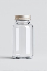 Clear Glass Jar with Gold Lid for Storage and Organization on a Plain Background