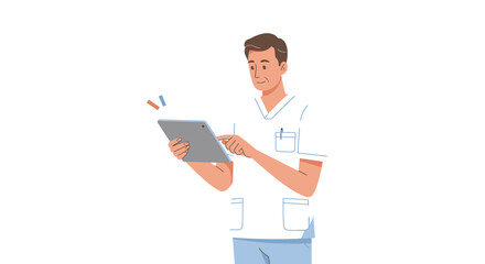 Healthcare professional using tablet computer for patient data and medical information, modern digital technology