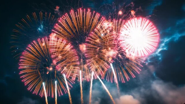 The stunning fireworks with vibrant colors and patterns, lights up the night sky, creating an unforgettable spectacle of excitement and celebration that captivates all fortunate enough to witness it