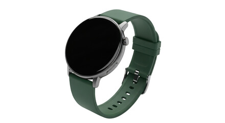 Modern green smartwatch with a sleek design isolated on transparent background