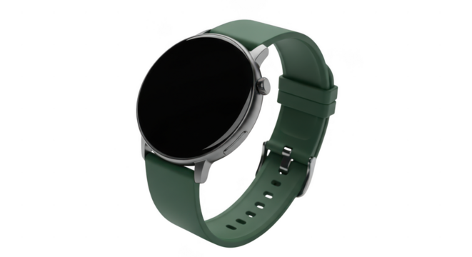 Modern green smartwatch with a sleek design isolated on transparent background