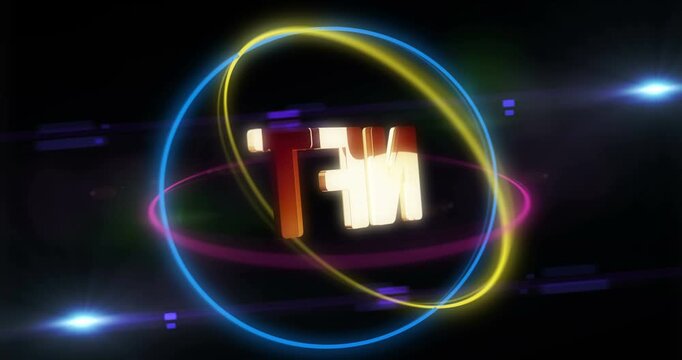 Non-fungible token business golden metal symbol in rotating neon 3d circles looped and seamless animation