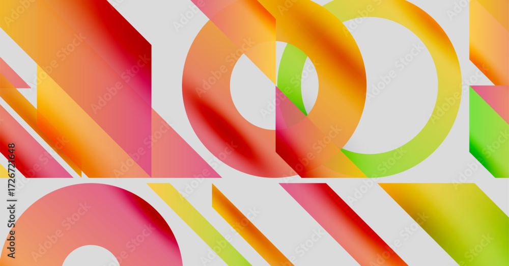 Poster abstract shapes overlap, creating vibrant color gradients. soft edges suggest fluidity, modern desig