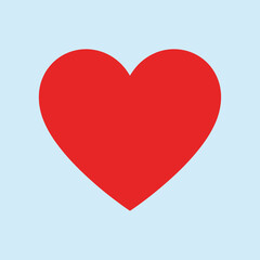 A simple vibrant red heart illustration on a pale blue background