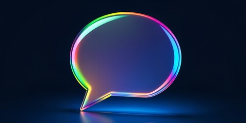 Luminous transparent speech bubble with vibrant rainbow light halo against dark background