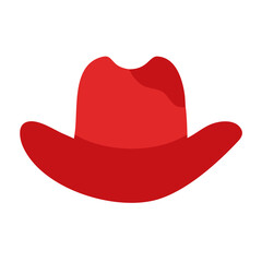 Classic Red Cowboy or Fedora Hat Icon Vector in Flat Design Style