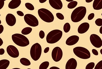 Silhouette of coffee beans, seamless repeat pattern for cafe decor,  brown,   chocolate