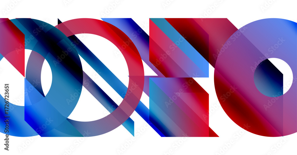 Poster abstract composition. overlapping colorful shapes create dynamic visual effect. red, blue, purple hu