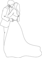 Drawing of a bride and groom. The happy couple is dancing.