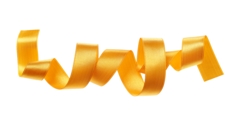 Yellow ribbon flying isolated on white, clipping path