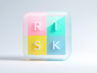 3D Glass Icon Design Showing the Word RISK in Four Colorful Quadrants