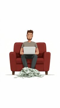 Person reading documents on couch while surrounded by scattered papers in a cozy living room setting