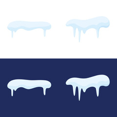 Winter Icicles and Snow Caps Illustration Vector. Snow caps, snowy ice and frozen icicles, vector cartoon icons, isolated on transparent background. Winter season background. Cold new year, christmas.