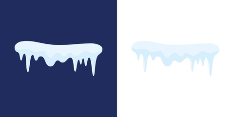 Set of isolated snowdrift and icicle, snow cap and snowball, snowflake decoration or ice template, frost shape and snowfall object, snowbank. Cartoon set of snow caps and icicles in various shapes.