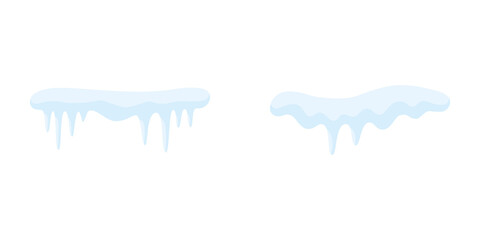 Winter Icicles and Snow Caps Illustration Vector. Snow caps, snowy ice and frozen icicles, vector cartoon icons, isolated on transparent background. Winter season background. Cold new year, christmas.