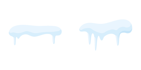 Cold new year, christmas. Winter season background. Snow caps, snowy ice and frozen icicles, vector cartoon icons, isolated on transparent background. Winter Icicles and Snow Caps Illustration Vector.