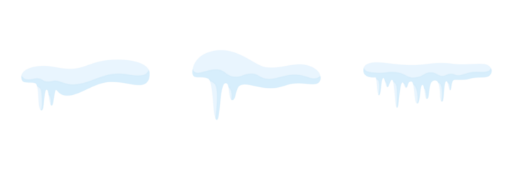 Winter Icicles and Snow Caps Illustration Vector. Snow caps, snowy ice and frozen icicles, vector cartoon icons, isolated on transparent background. Winter season background. Cold new year, christmas.
